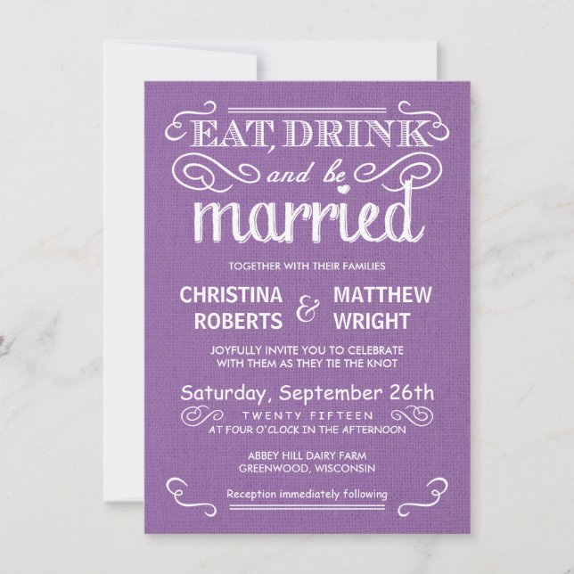 Rustic Burlap Orchid Purple Wedding Invitations (Front)