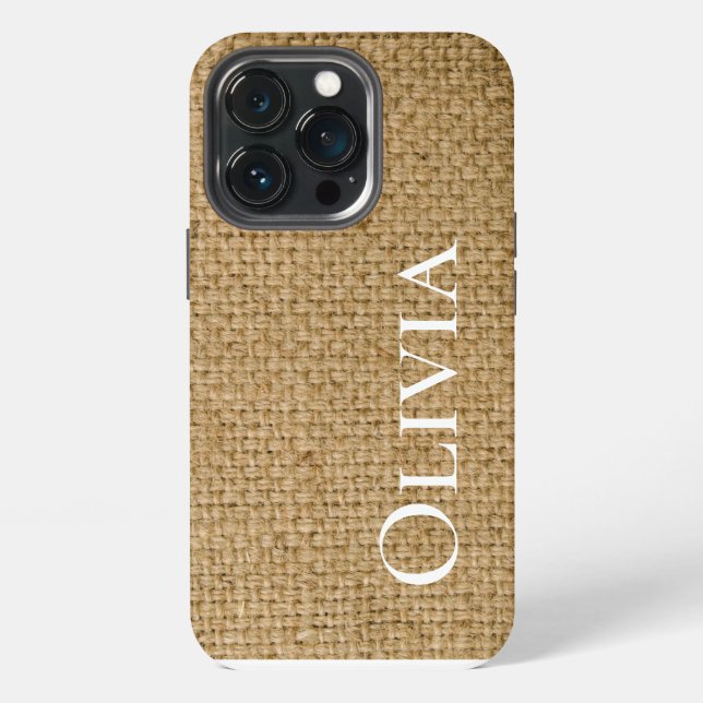 Rustic Burlap Personalized Cute Simple iPhone Case (Back)