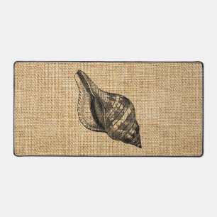 Rustic Burlap Photo Image Beach Theme Seashells Desk Mat