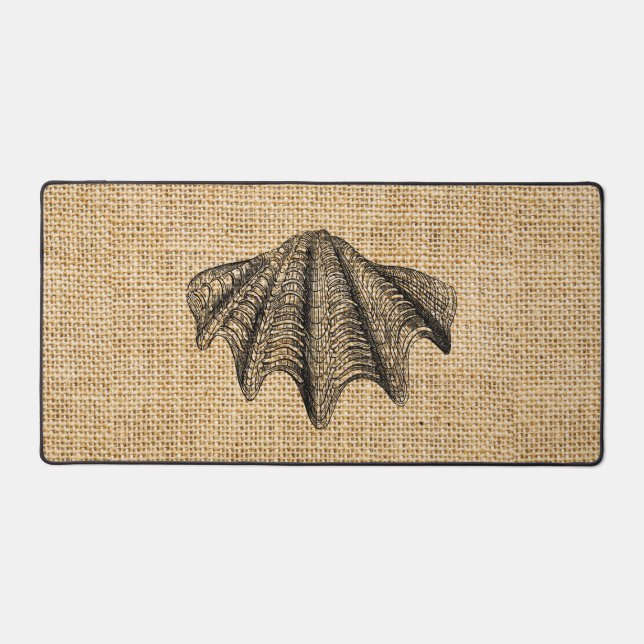 Rustic Burlap Photo Image Seashells Design Desk Mat (Front)