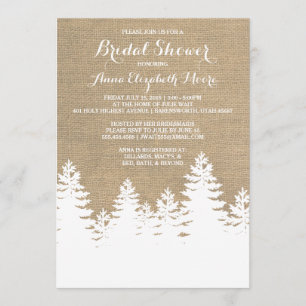 Rustic Burlap Pine Trees Winter Bridal Shower Invitation