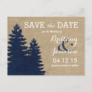 Rustic Burlap Pine Trees Winter Save the Date Announcement Postcard