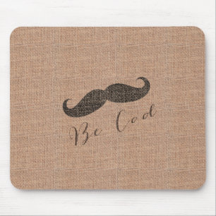 Rustic Burlap Print & Moustache Mouse Pad