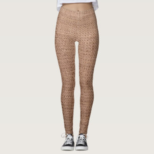 Rustic Burlap Print Pattern Leggings