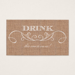 Rustic Burlap Print Wedding Drink Ticket