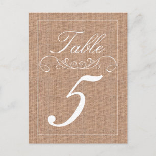 Rustic Burlap Print Wedding Table Number Cards