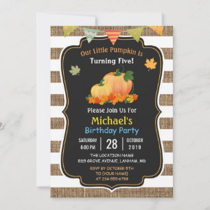 Rustic Burlap Pumpkin Fall Kid's Birthday Party Invitation