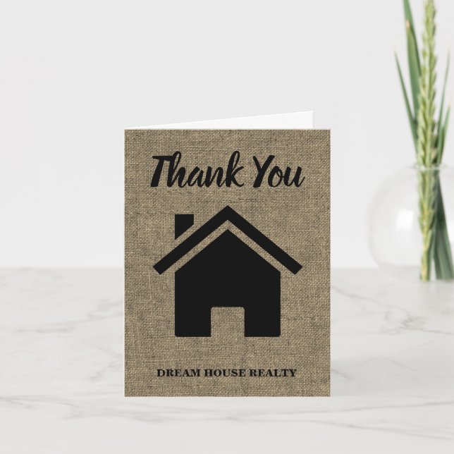 Rustic Burlap Real Estate Agent   Thank You Card (Front)