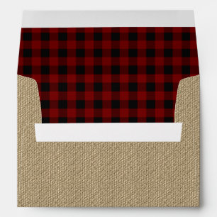 Rustic Burlap   Red Black Buffalo Checks Pattern Envelopes