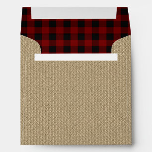 Rustic Burlap   Red Black Buffalo Checks Pattern Envelopes