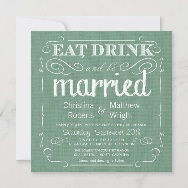 Rustic Burlap Sage Green Wedding Invitations (Front)