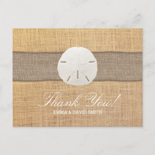 Rustic Burlap Sand Dollar Thank You Postcard