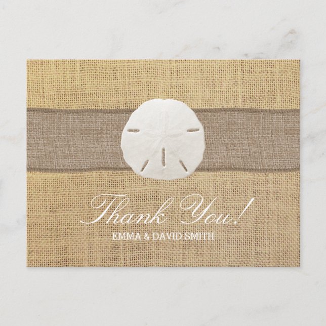 Rustic Burlap Sand Dollar Thank You Postcard (Front)
