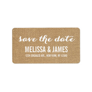 Rustic Burlap Script Save the Date Label