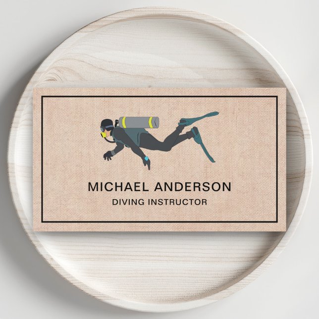 Rustic Burlap Scuba Diving Instructor Business Card (Creator Uploaded)