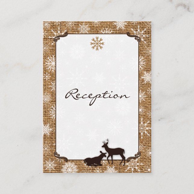 Rustic Burlap, Snowflakes & Deer Enclosure Card (Front)