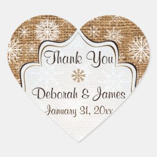 Rustic Burlap, Snowflakes Wedding Favour Sticker