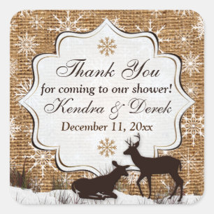 Rustic Burlap, Snowflakes Wedding Shower Sticker