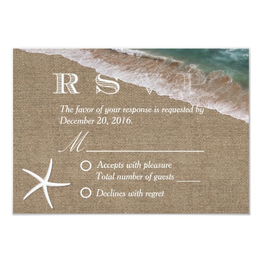 Rustic Burlap Starfish Beach Wedding RSVP Card