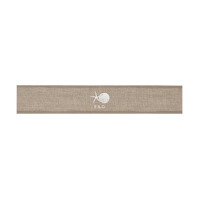 Rustic Burlap Starfish & Sand Dollar Wedding Invitation Belly Band (Flat)