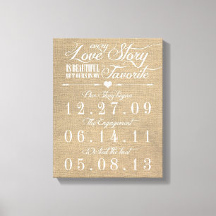 Rustic Burlap Story Wedding Date Canvas Print