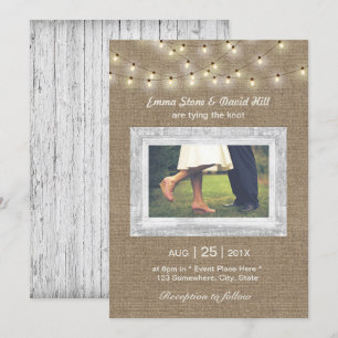 Rustic Burlap String Lights Elegant Photo Wedding Invitation