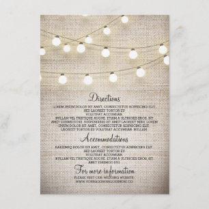 Rustic Burlap String Lights Wedding Details Card