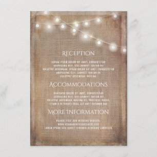 Rustic Burlap String Lights Wedding Information Enclosure Card
