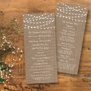 Rustic Burlap String Lights Wedding Program