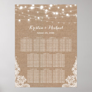 Rustic Burlap String Lights Wedding Seating Chart