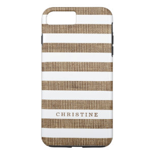 Rustic Burlap Striped Monogram Name Case-Mate iPhone Case
