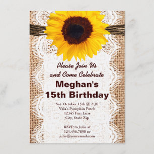 Rustic Burlap Sunflower Birthday Party Invitations