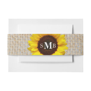 Rustic Burlap Sunflower Personalized Invitation Belly Band