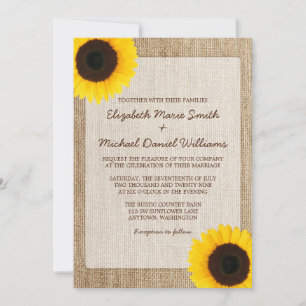 Rustic Burlap Sunflower Wedding Invitations