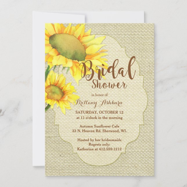 Rustic Burlap Sunflowers Bridal Shower Invitation (Front)