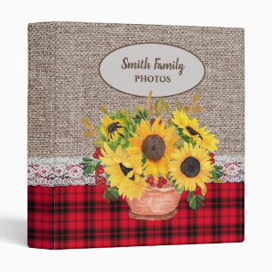 Rustic Burlap Sunflowers Buffalo Plaid Photo Binder