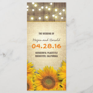 rustic burlap sunflowers lights wedding program