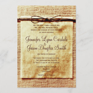 Rustic Burlap Twine Distressed Wedding Invitation