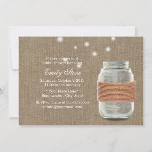 Rustic Burlap Twine & Mason Jar Bridal Shower Invitation