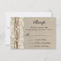 Rustic Burlap Twine Pearls Wedding Invitation