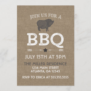 Rustic Burlap Vintage BBQ Party Invitation