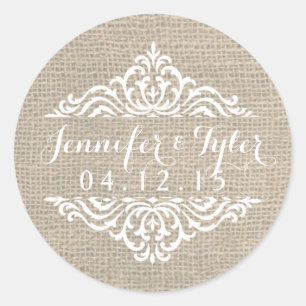 Rustic Burlap Vintage Damask Wedding Stickers