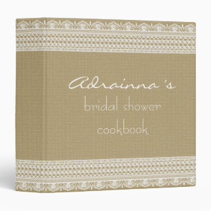 Rustic Burlap Vintage Lace Bridal Shower Cookbook Binder