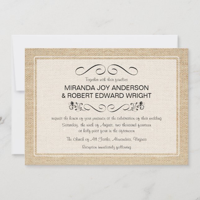 Rustic Burlap Vintage Wedding Invitations (Front)