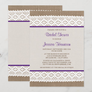Rustic Burlap & Vintage White Lace Bridal Shower Invitation