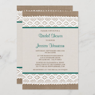 Rustic Burlap & Vintage White Lace Bridal Shower Invitation