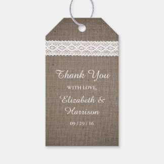 Rustic Burlap & Vintage White Lace Wedding Gift Tags