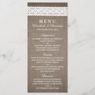Rustic Burlap & Vintage White Lace Wedding Menu