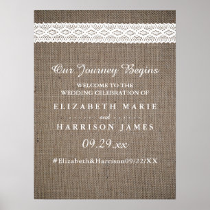 Rustic Burlap & Vintage White Lace Wedding Welcome Poster