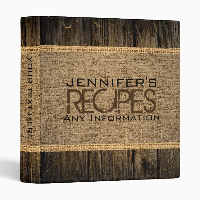 Rustic Burlap Vintage Wood Binder (Front/Spine)
